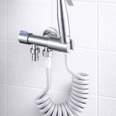 BER-258207 Επιτοίχιο Σετ Μπιντέ Χειρός Με Σπιράλ και Χρωμέ Φινίρισμα για την Λεκάνη της Τουαλέτας