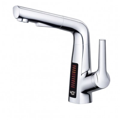 BER-251207 Μοντέρνα Μπαταρία Νιπτήρα Με Οθόνη LED Και Ένδειξη Θερμοκρασίας Χρωμέ