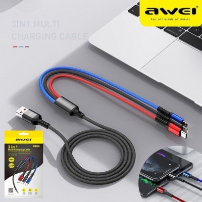3 Σε 1 USB Καλώδιο Φόρτισης Type-c, Lightning, microUSB - AWEI Multi Charging Cable
