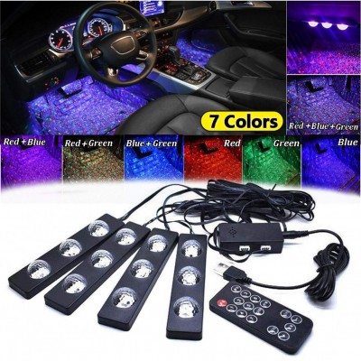 Εσωτερικός Διακοσμητικός Φωτισμός Αυτοκινήτου με Τηλεχειριστήριο - Σετ 4 τμχ Φωτορυθμικό Disco - Starlights of Car Seat Bottom USB