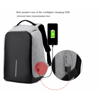 Αντικλεπτικό Αδιάβροχο Σακίδιο Πλάτης & Φορτιστής USB Κινητού Γκρι - Αντικλεπτική Τσάντα