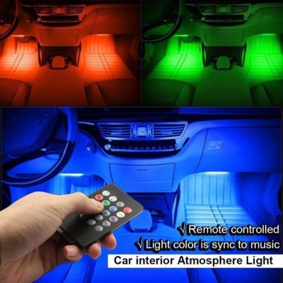 Φώτα Led Εσωτερικού Χώρου Αυτοκινήτου RGB LED 12V - Σετ 4 τμχ Φωτορυθμικό - Car Atmosphere Light Strips