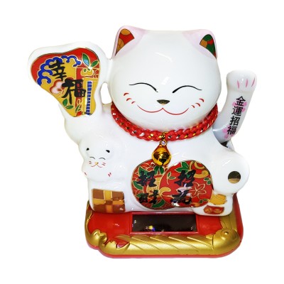 Διακοσμητική Τυχερή Λευκή Γάτα Καλωσορίσματος που Λειτουργεί με τον Ηλιο Χωρίς Μπαταρίες - Feng Shui Welcome Cat Solar 9cm