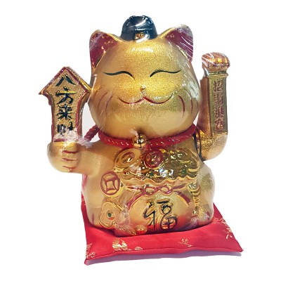 Διακοσμητική Τυχερή Χρυσή Γάτα Καλωσορίσματος σε Μαξιλάρι - Feng Shui Welcome Cat 20cm