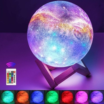 Galaxy Moon  Light USB Φωτιστικό Γαλαξίας - Αφής 15εκ RGB LED 16 Χρωμάτων με Ξύλινη Βάση & Χειριστήριο