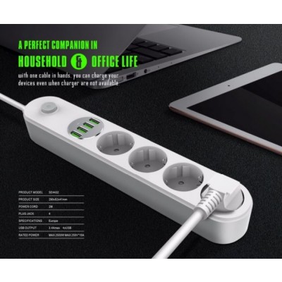 Πολύπριζο Ασφαλείας 3 Θέσεων με 6 Θύρες USB 3.4A LDNIO®