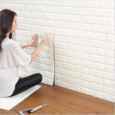 Τρισδιάστατα Αυτοκόλλητα Τοίχου – Ανάγλυφη Ταπετσαρία Τούβλο 75cm x 70cm 4 Τεμάχια Λευκό – 3D Foam Wall Sticker