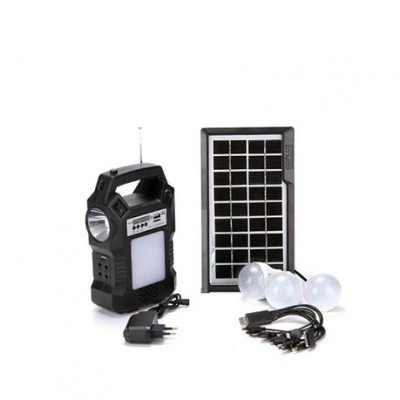 Ηλιακό Σύστημα Φωτισμού & Φόρτισης με Ηχείο USB/SD Mp3 Player, FM Radio, Ηλιακό Panel, Μπαταρία, Φακό και Φωτιστικό & 3 Λάμπες LED 150LM