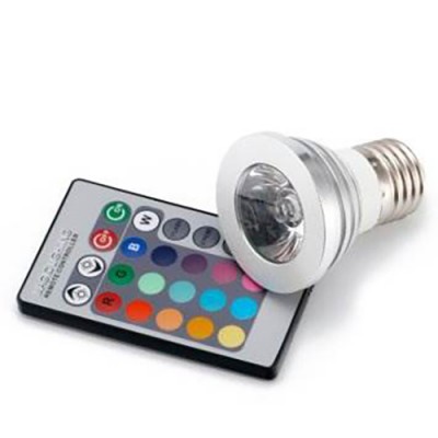 RGB Led Λάμπα E27 3Watt 140lm με Τηλεχειριστήριο και Εναλλαγή 16 Χρωμάτων