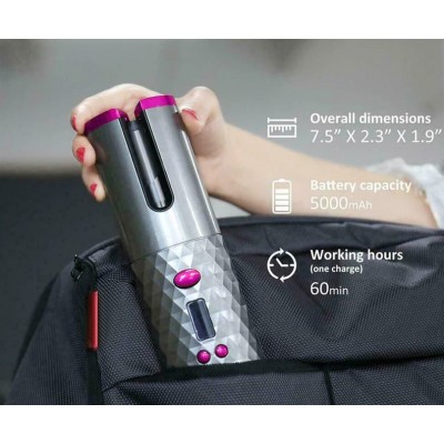 Επαναφορτιζόμενη Ασύρματη Ηλεκτρική Συσκευή για Μπούκλες με LCD Οθόνη - Automatic Curler Ανθρακί