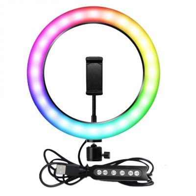 RGB Φωτογραφικό Φωτιστικό Δαχτυλίδι LED 26cm Πολύχρωμο USB με Εφέ Πολύχρωμου Φωτισμού με Βάση Στήριξης Κινητού - Ring Light Lamp