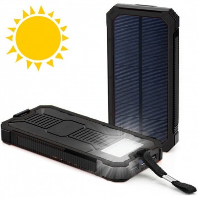 Heavy Duty Ηλιακό Powerbank & Φακός LED σε Μαύρο Χρώμα - Φορητή Μπαταρία Φορτιστής & Φωτιστικό Επιβίωσης με Ηλιακό Πάνελ Υψηλής Ισχύος 2A - Solar Power Bank Battery Charger
