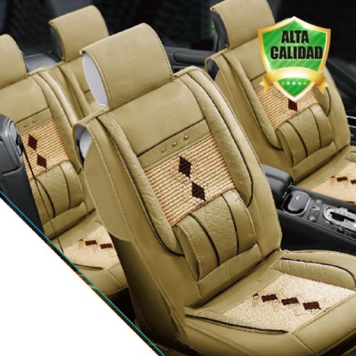 Πλήρες Σετ - από Αφρώδες Μπεζ Pu Leather με Λεπτομέρειεςαπό Μπεζ/Καφέ Ύφασμα Ανατομικά Καλύμματα Καθισμάτων Αυτοκινήτου 7 Τεμάχια