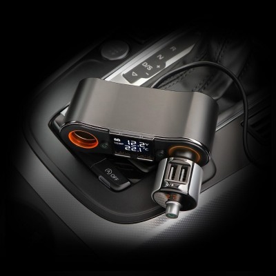 Splitter Αναπτήρα με Dual 2x Φορτιστή USB, Βολτόμετρο & Θερμόμετρο Αυτοκινήτου