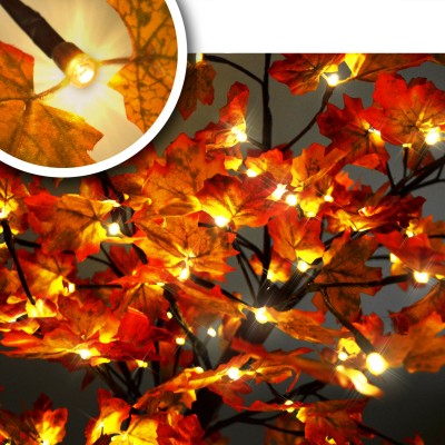 Διακοσμητικό Δέντρο 160εκ με Πορτοκαλί Φθινοπωρινά Φύλλα και Φωτισμό Led