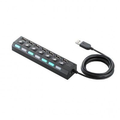 Portable USB Hub 2.0 Hi-Speed 7 Θέσεων με διακόπτες ON/OFF και LED