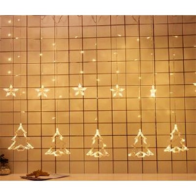 LED Χριστουγεννιάτικα Φωτάκια Ασύμμετρη Κουρτίνα 3μ σε Σχήμα Έλατου με Λευκό Θερμό Κίτρινο Φώς LED Christmas Lights Star