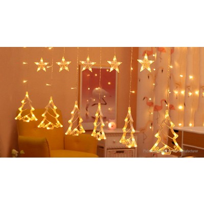 LED Χριστουγεννιάτικα Φωτάκια Ασύμμετρη Κουρτίνα 3μ σε Σχήμα Έλατου με Λευκό Θερμό Κίτρινο Φώς LED Christmas Lights Star