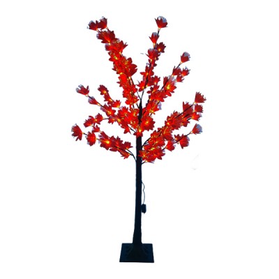 Διακοσμητικό Δέντρο 120εκ με Κόκκινα Φύλλα Οπτικές ϊνες και Φωτισμό Led
