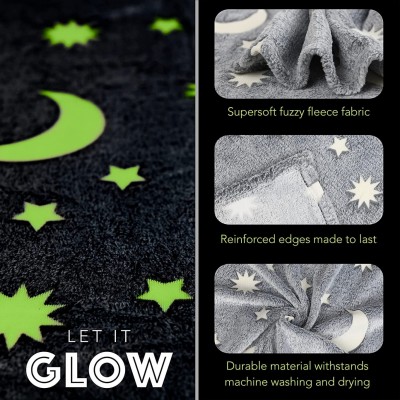 Παιδική Fleece Κουβέρτα 200x150εκ Γκρί που Φωσφορίζει με Λαμπερά Φωσφορίζοντα Σχέδια - Children's Glow Blanket