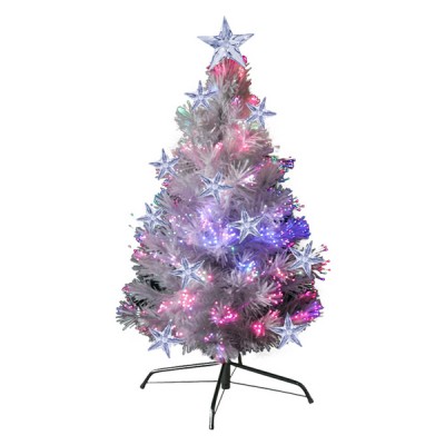 Αυτοφωτιζόμενο Χριστουγεννιάτικο Λευκό Δέντρο 90εκ Οπτικής Ίνας με Αστέρια
