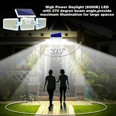 Αδιάβροχο Τριπλό Ηλιακό Φωτιστικό LED με Ανιχνευτή Κίνησης, Αισθητήρα Νυκτός / Φωτοκύτταρο & 3 Λειτουργίες Φωτισμού - Επιτοίχιος Προβολέας Εξωτερικού Χώρου