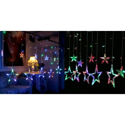 LED Χριστουγεννιάτικα Φωτάκια Ασύμμετρη Κουρτίνα 3μ σε Σχήμα Αστεριού με RGB Πολύχρωμο Φώς LED Christmas Lights Star