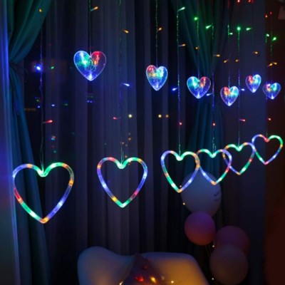 LED Χριστουγεννιάτικα Φωτάκια Ασύμμετρη Κουρτίνα 3μ σε Σχήμα Καρδιάς με RGB Πολύχρωμο Φώς LED Christmas Lights Star