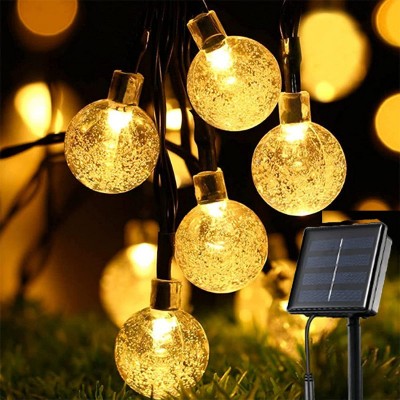 Ηλιακά Bubble Λαμπάκια 4.2m Χριστουγεννιάτικα Θερμού Κίτρινου Φωτισμού με 8 Προγράμματα - Φωτάκια 30 LED Εξωτερικού Χώρου με Φωτοβολταϊκό Πάνελ