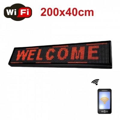 Κυλιόμενη Πινακίδα LED με WiFi Μονής Όψης 200x40cm Κόκκινο