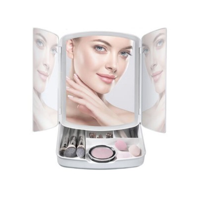 Τριπλός Καθρέφτης με Φωτισμό LED, Θήκη Μακιγιάζ & Έξτρα Μίνι Μεγεθυντικό Καθρεφτάκι - FoldAway Lighted Makeup Mirror