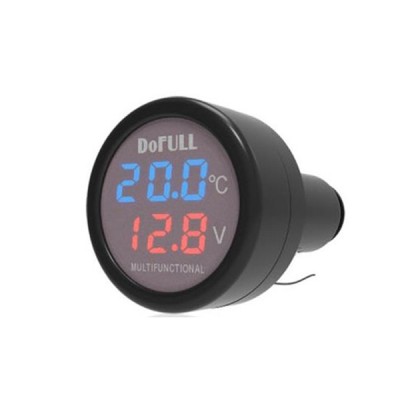 Ψηφιακό Θερμόμετρο & Βολτόμετρο Αναπτήρα Αυτοκινήτου με Φορτιστή USB DoFull