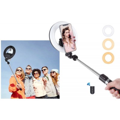 Φωτιστικό Δαχτυλίδι LED Ring Light & Bluetooth Selfie Stick 2 σε 1 με Ρυθμιζόμενη Θερμοκρασία & Ένταση Φωτός, Πτυσσόμενο Τρίποδο Στήριξης & Αποσπώμενο Τηλεχειριστήριο