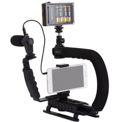 Σταθεροποιητής Χειρός DSLR Sport Action Camera Smartphone Μικρόφωνο με Φωτισμό LED - U-Grip Gimbal & Stabilizers Vlog Set Puluz PKT3013