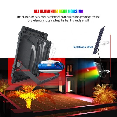 Αδιάβροχος Επαναφορτιζόμενος Ηλιακός Προβολέας Αλουμινίου 800W 95 LED RGB με Τηλεχειρισμό & Χρονοδιακόπτη MJ-AW800C