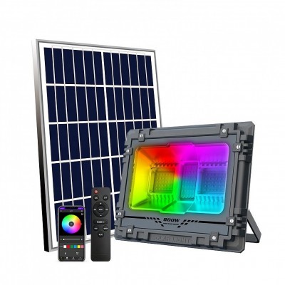 Αδιάβροχος Επαναφορτιζόμενος Ηλιακός Προβολέας Αλουμινίου 500W LED RGB με Τηλεχειρισμό & Χρονοδιακόπτη MJ-AW500C