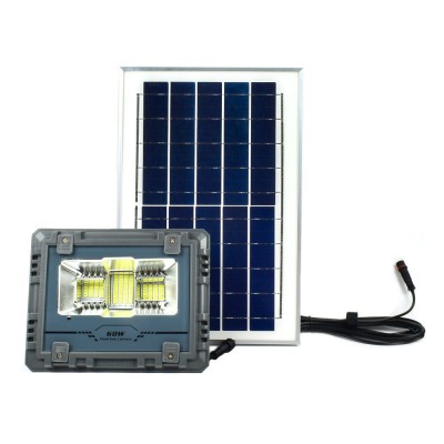 Αδιάβροχος Επαναφορτιζόμενος Ηλιακός Προβολέας Αλουμινίου 60W 80 LED με Τηλεχειρισμό και Χρονοδιακόπτη MJ-AW60