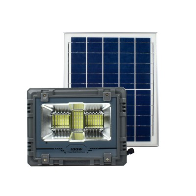 Αδιάβροχος Επαναφορτιζόμενος Ηλιακός Προβολέας Αλουμινίου 100W 136 LED με Τηλεχειρισμό και Χρονοδιακόπτη MJ-AW100