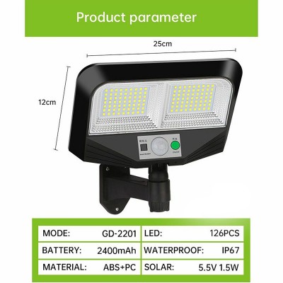 Ηλιακός Προβολέας LED Αδιάβροχος IP67 με Ενσωματωμένο Φωτοβολταϊκό Πάνελ, Τηλεχειριστήριο, Αισθητήρα κίνησης & Χρονοδιακόπτη GD-2201