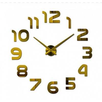 Αυτοκόλλητο Ρολόι Τοίχου Ακρυλικό DIY με Μηχανισμό Quartz και Χρυσούς Αριθμούς