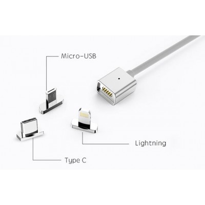 Μαγνητικό Καλώδιο Φόρτισης & Μεταφοράς Δεδομένων 3 σε 1 Micro Usb & Lightning για iPhone & Type-C 1m