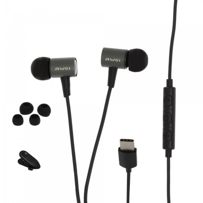 Ενσύρματα Ακουστικά Handsfree με Βύσμα Type C Awei TC-7 Μαύρα