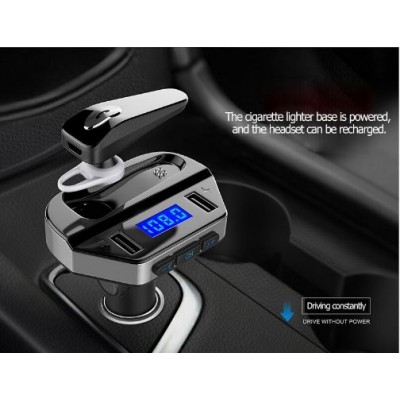 Σύστημα Ηandsfree με Ακουστικό, Fm Transmitter & Διπλό Φορτιστή USB Αυτοκινήτου Bluetooth με MP3 Player - Hands Free Car Kit FM.
