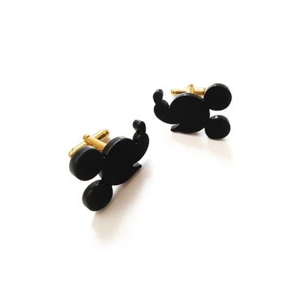 Μανικετόκουμπα Unisex Mickey Mouse Face Cufflinks από Μαύρο Ματ Plexiglass με Χρυσό Κούμπωμα