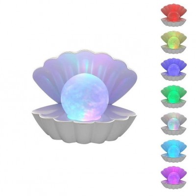 Επιτραπέζιο Διακοσμητικό Φωτιστικό LED RGB σε Σχήμα Κοχύλι με Μαργαριτάρι που Αλλάζει Χρώματα - Colour Changing Clam Shell Lamp 18x12x15cm