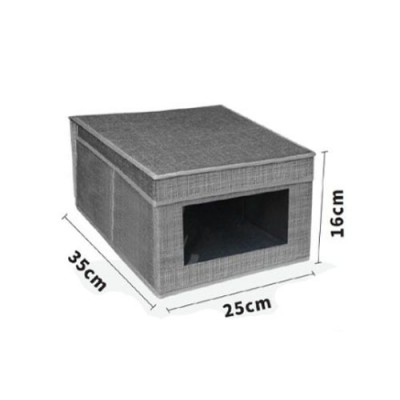 Υφασμάτινο Κουτί Αποθήκευσης Γενικής Χρήσης Γκρί Mε Καπάκι Με Διάφανη Πλευρά - 25x35x16 cm
