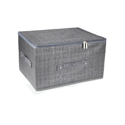 Υφασμάτινο Κουτί Αποθήκευσης Γενικής Χρήσης Γκρί Mε Καπάκι - Φερμουάρ - 35x26x20 cm