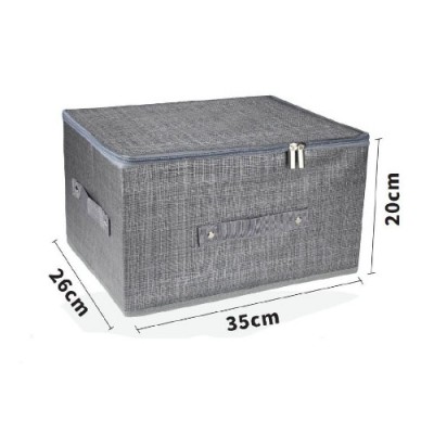 Υφασμάτινο Κουτί Αποθήκευσης Γενικής Χρήσης Γκρί Mε Καπάκι - Φερμουάρ - 35x26x20 cm