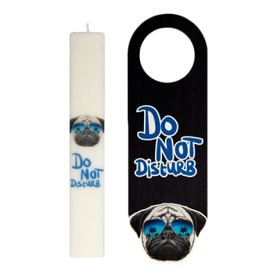 Σετ Λαμπάδα Do Not Disturb Bulldog με Κερί Πλακέ 4.5x29.5εκ και Ξύλινο Καρτελάκι Πόρτας 15x30εκ