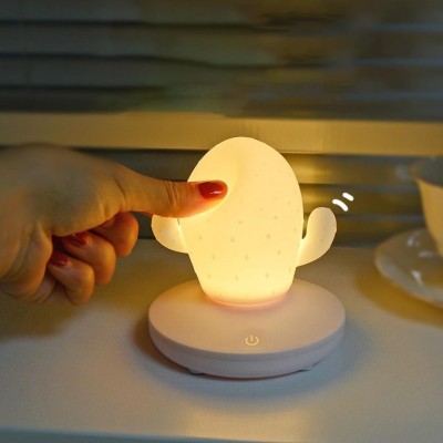 ΕΕπαναφορτιζόμενο Διακοσμητικό Φωτιστικό Νυχτός LED σε Σχήμα Κάκτου από Σιλικόνη με Τρία Επίπεδα Έντασης Φωτισμού 10x10x13cm